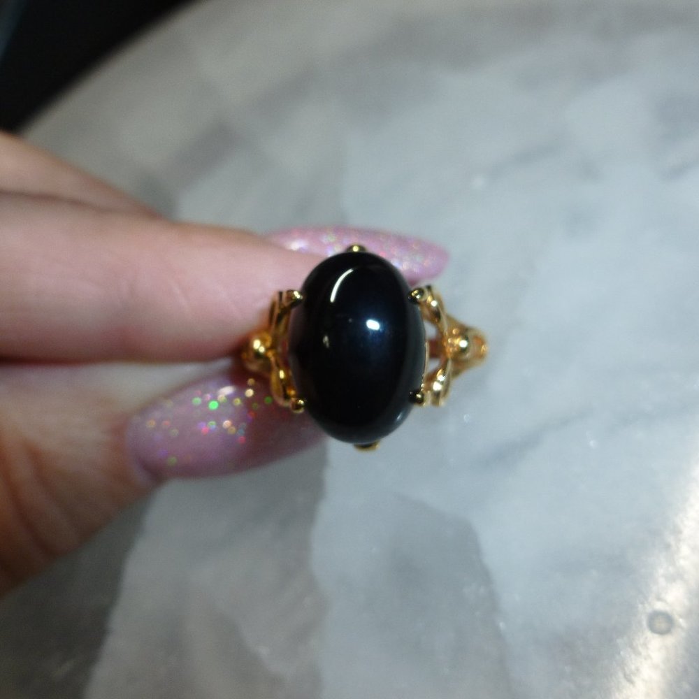 18k Yellow gold electroplated Onyx Designer Dolphin Ore Ring